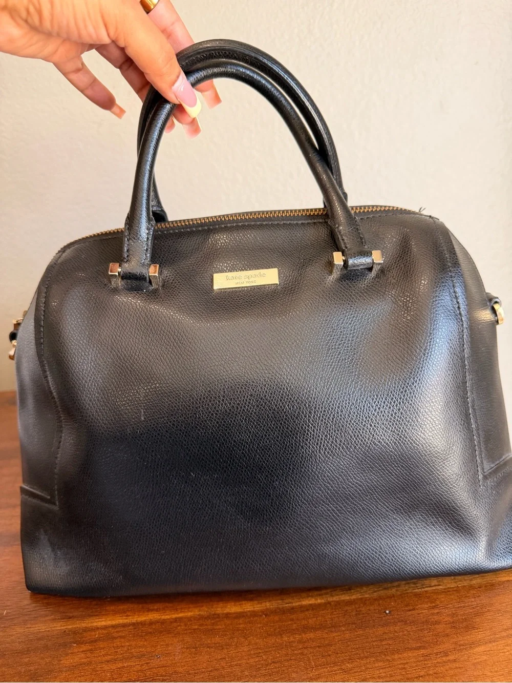 Michael Kors Black Pebbled Leather Satchel with Gold Hardware